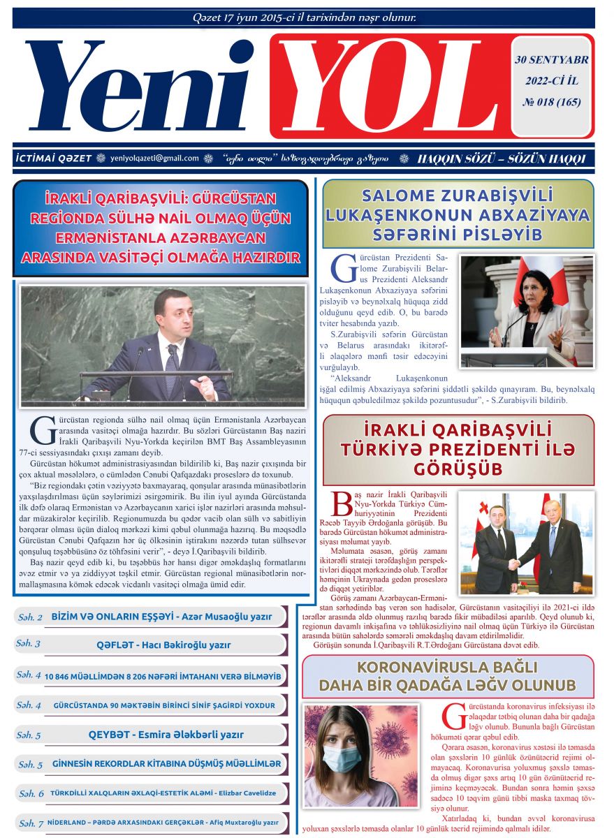 2022-Cİ İL № 018 (165) 30 SENTYABR